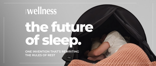 Wellness Magazine feature — The Future of Sleep: one invention reinventing the rules of rest, with person sleeping inside zDen