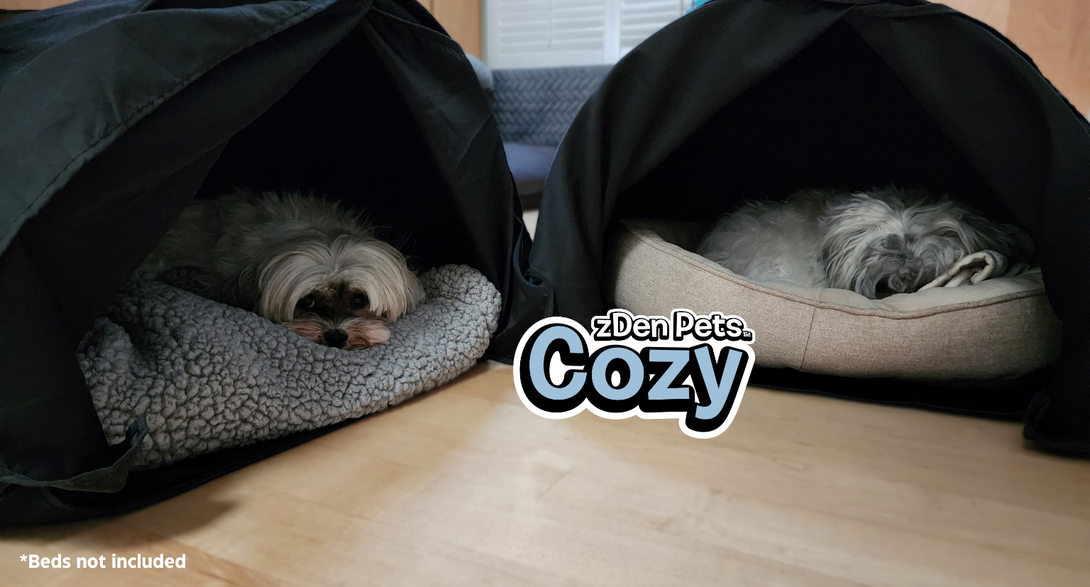 Load video: zDen Pets Cozy den for dogs and cats is a dark and comfy sleep space  that is great for pets who are anxious or need a calming place to rest