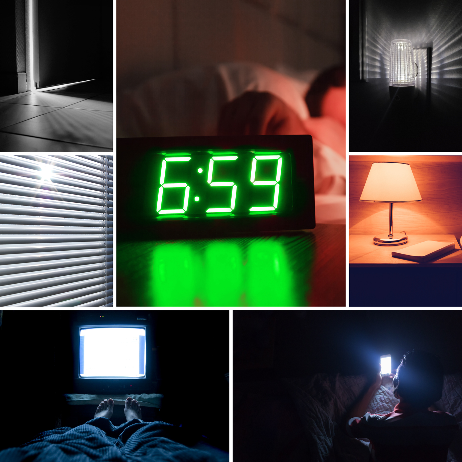 Charging light and digital clock glow in a dark bedroom