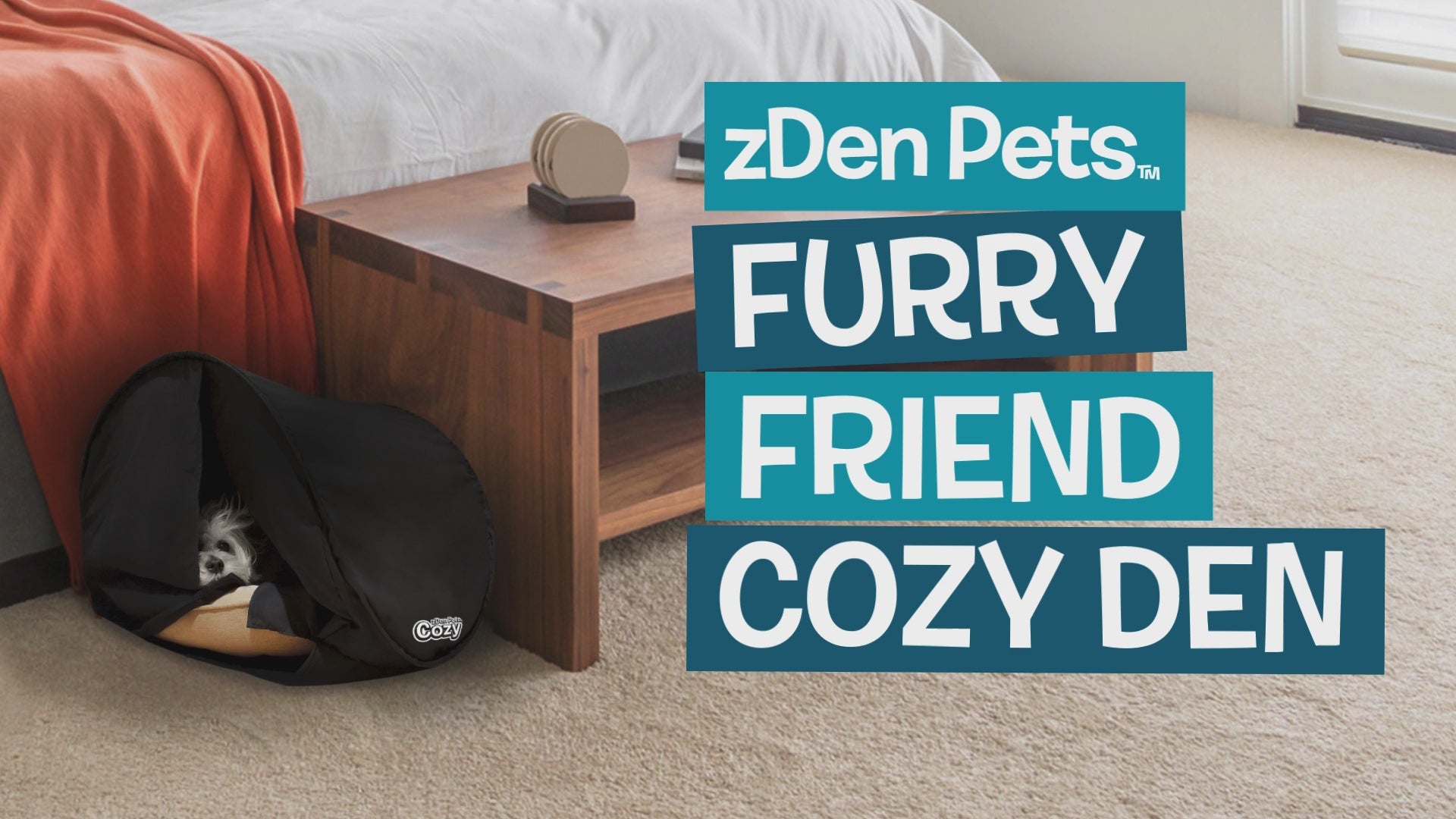 Load video: zDen Pets Cozy Hideaway den for small dogs and cats is a dark and comfy space that is great for pets who are anxious or need a calming place to rest