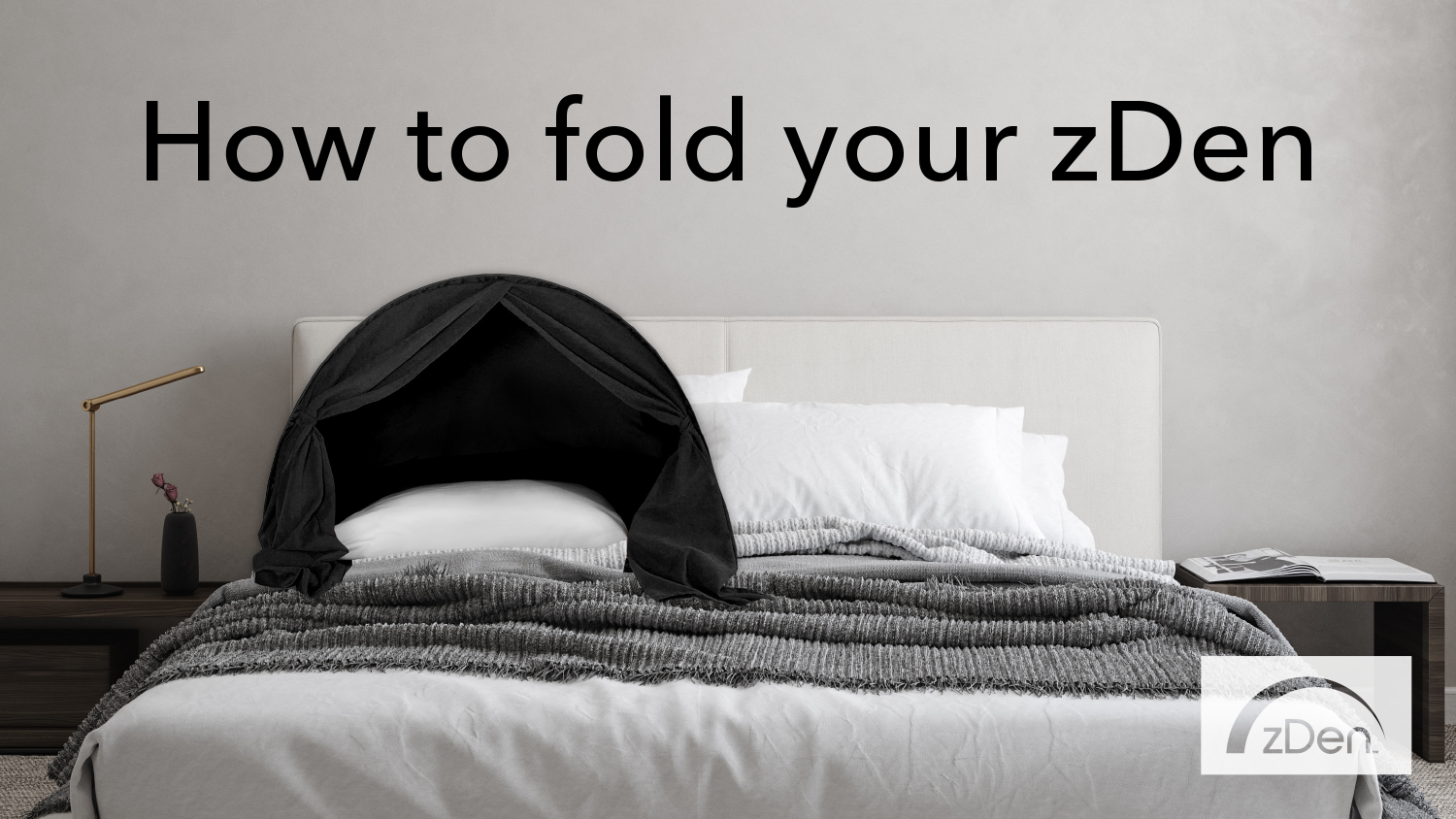Load video: zDen is easy to fold when following these 5 steps. zDen creates a dark and peaceful sleeping environment to improve your sleep quality. It blocks over 99% of light, helping you fall asleep faster, sleep deeper, and wake up feeling refreshed. Great for migraine recovery or for those who work the nightshift
