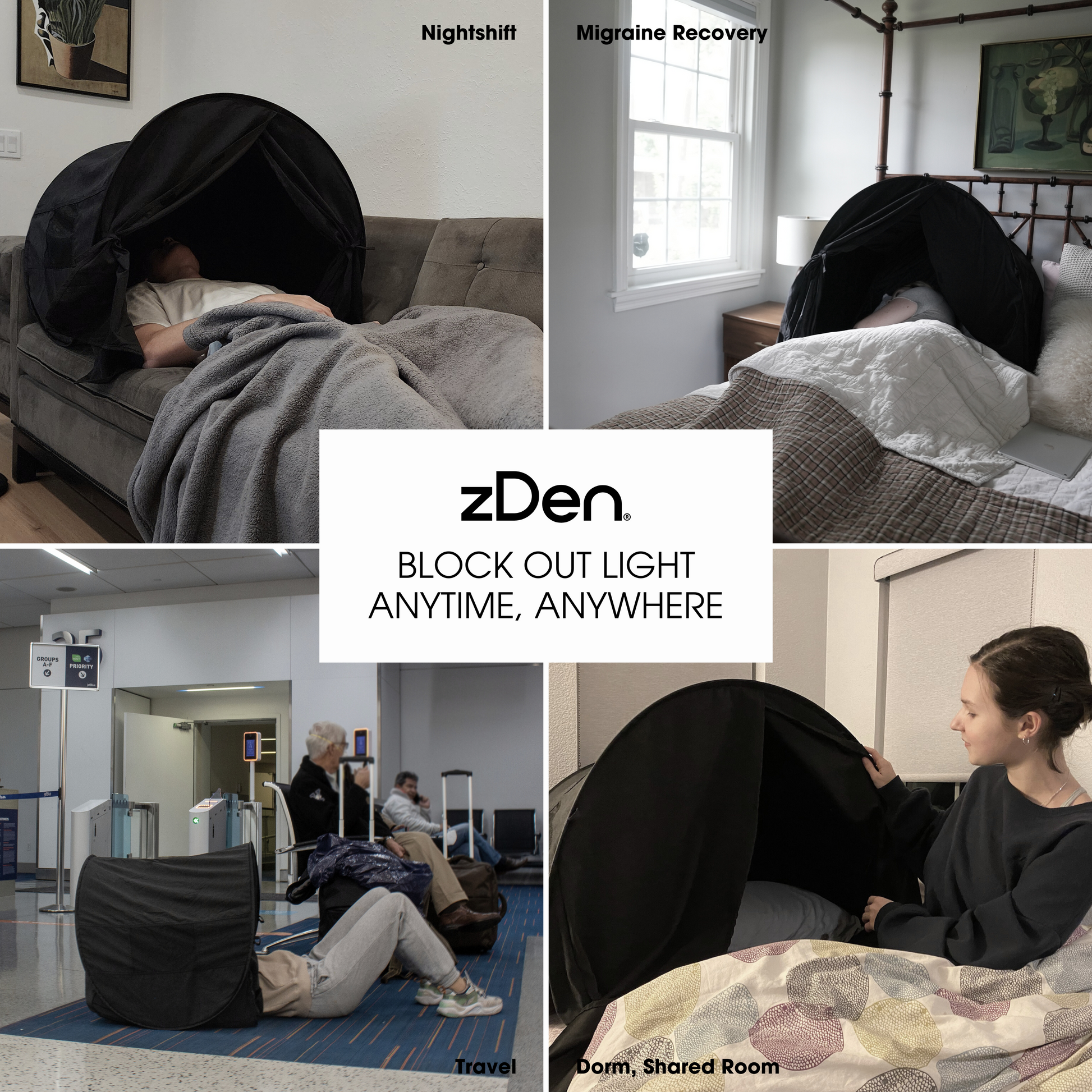 zDen portable sleep solution for migraines, naps, and shift work recovery