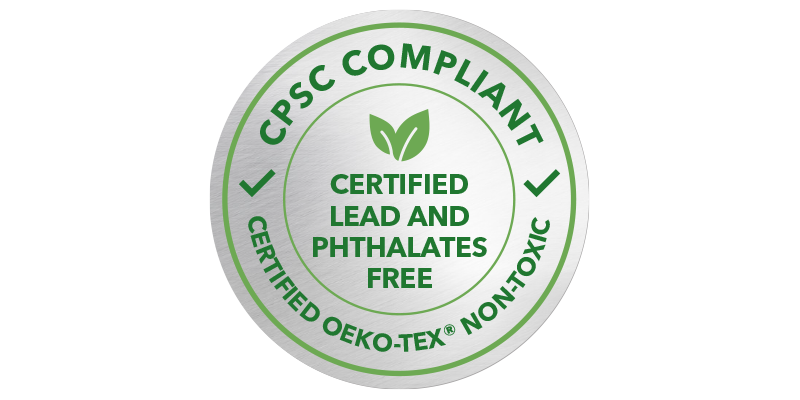 CPSC compliant and OEKO-TEX certified seal
