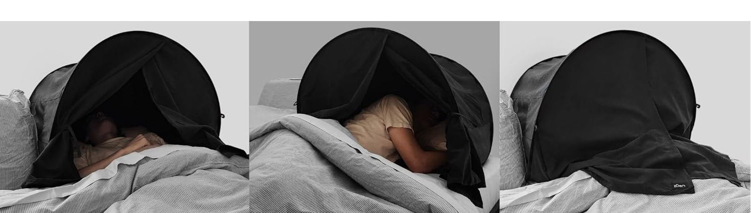 zDen sleep den creating a private dark sleep zone on bed